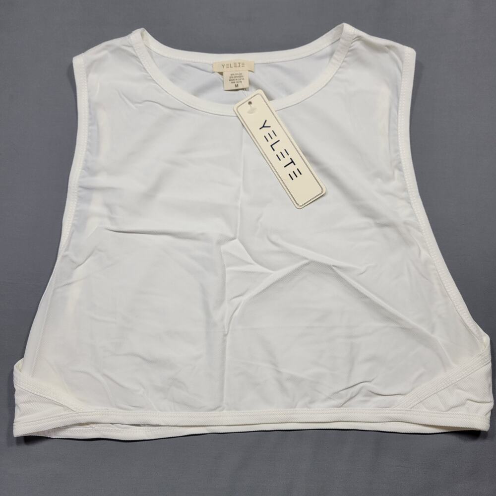 Yelete White Shirt NEW Stretch Crop Top Open Sides Sporty Layering Womens Size M